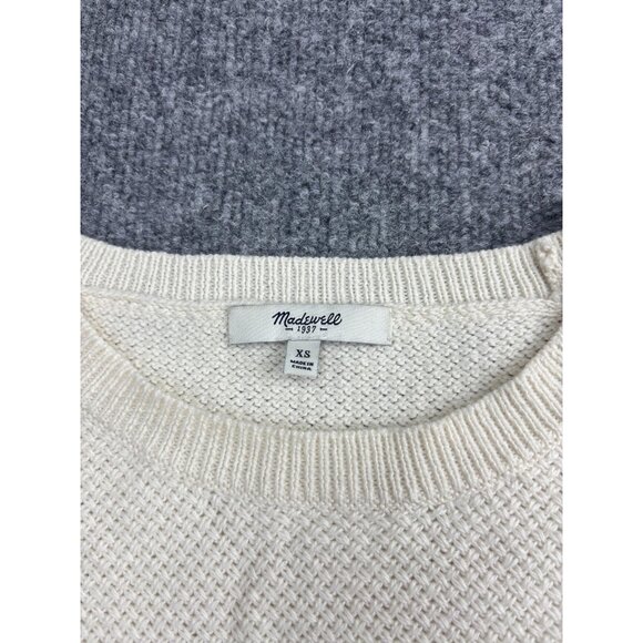 Madewell Sweater Womens XS White Waffle Knit High Low Hem Pullover Longline - Picture 2 of 6